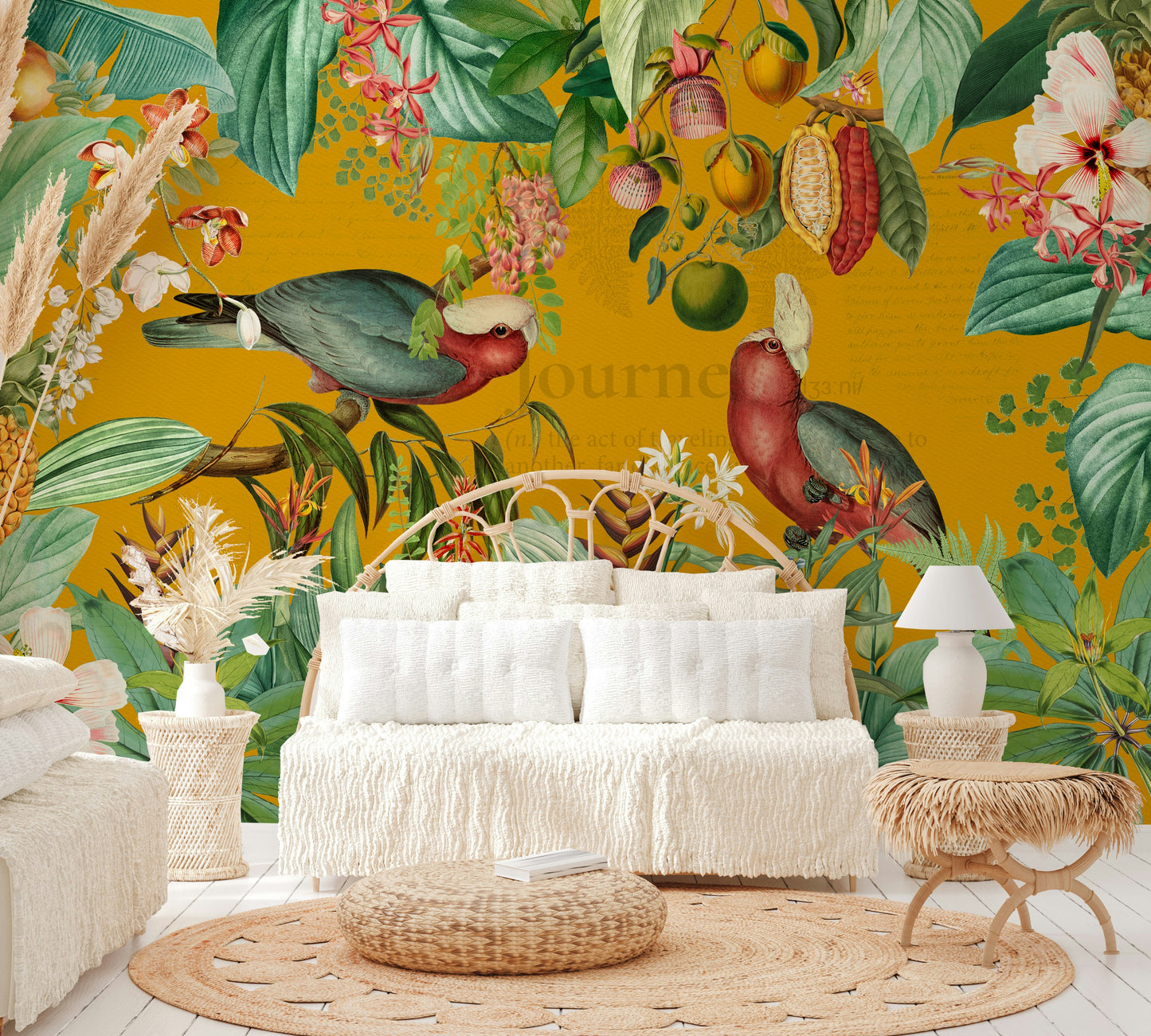 Tropical Journey wall mural featuring exotic plants and flowers

