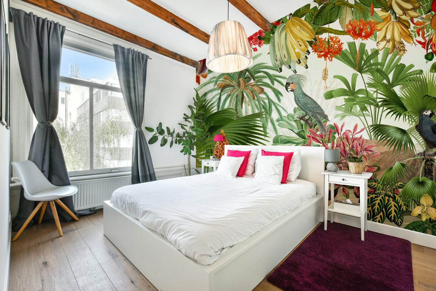 Classic vintage mural with lush greenery and vintage elements

