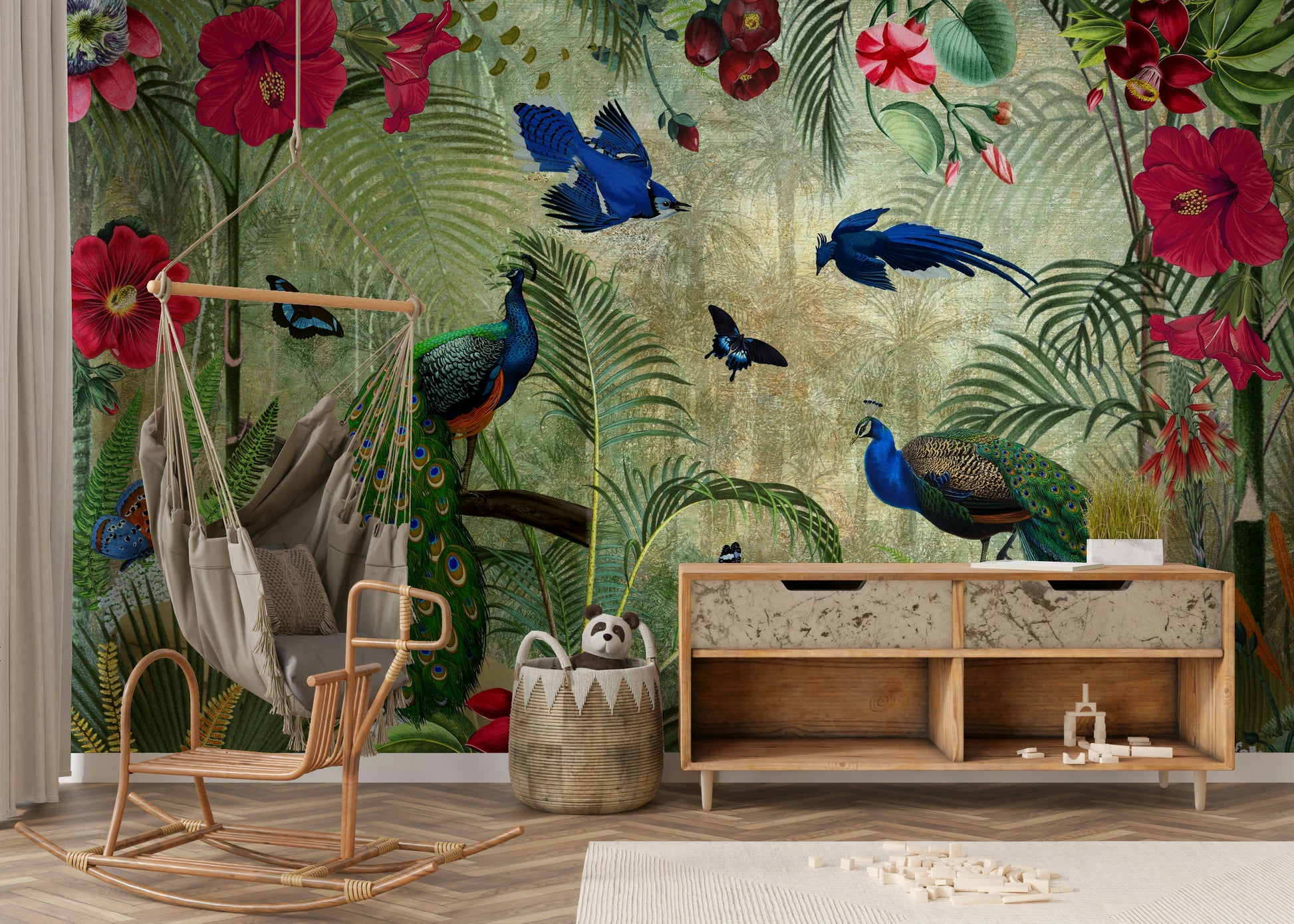 Stunning vintage-inspired wallpaper mural with peacock design

