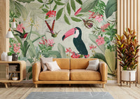 Wall mural with tropical flowers and vintage charm


