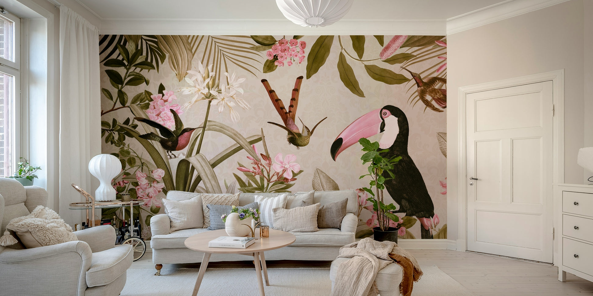 Wall mural with soothing jungle greenery and natural vibes

