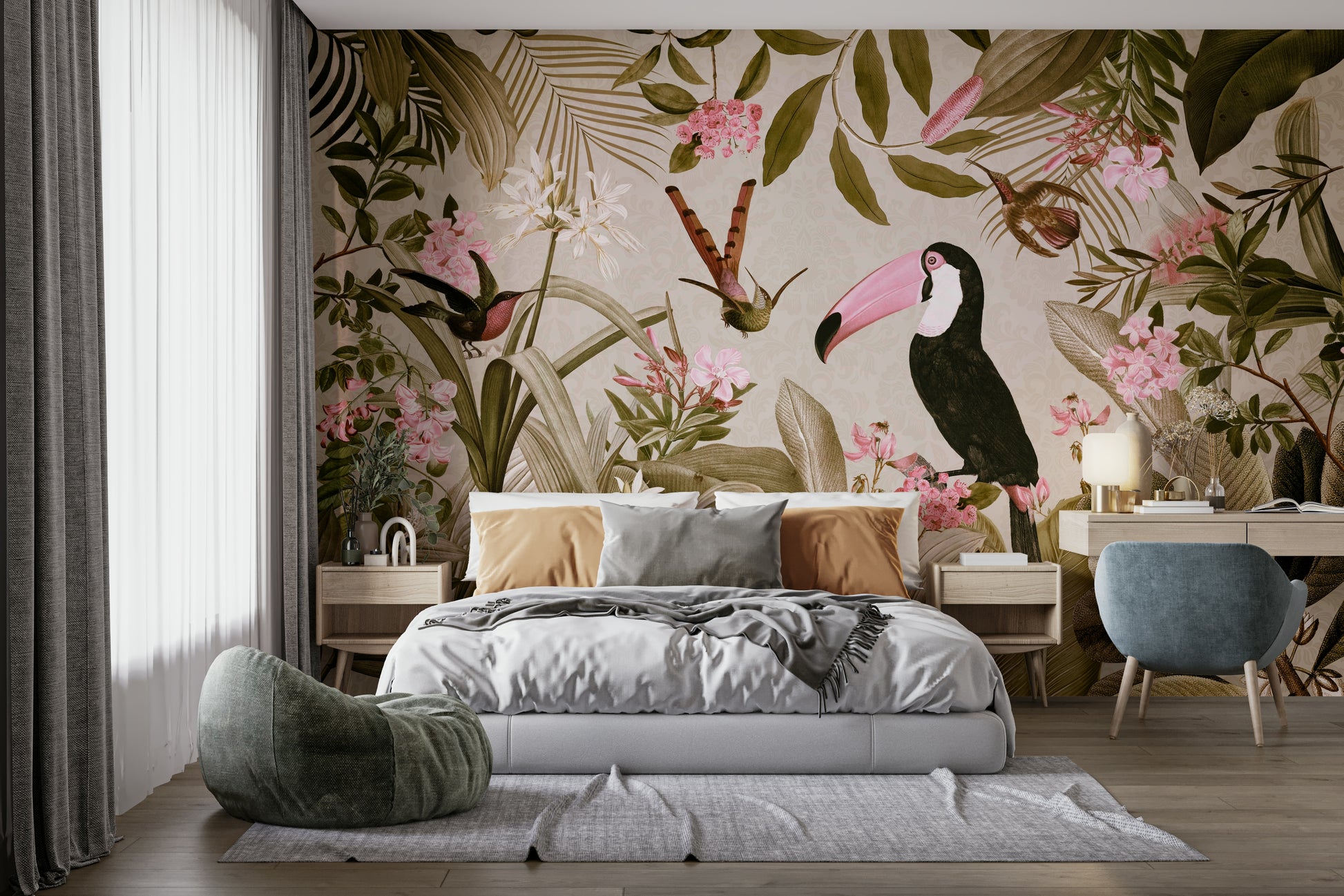 Serene jungle oasis wall mural featuring rich greenery

