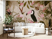 Enchanted Jungle Oasis mural with jungle leaves and vibrant flora

