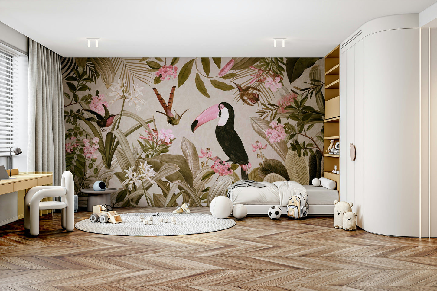 Enchanted Jungle Oasis mural featuring lush, tropical plants

