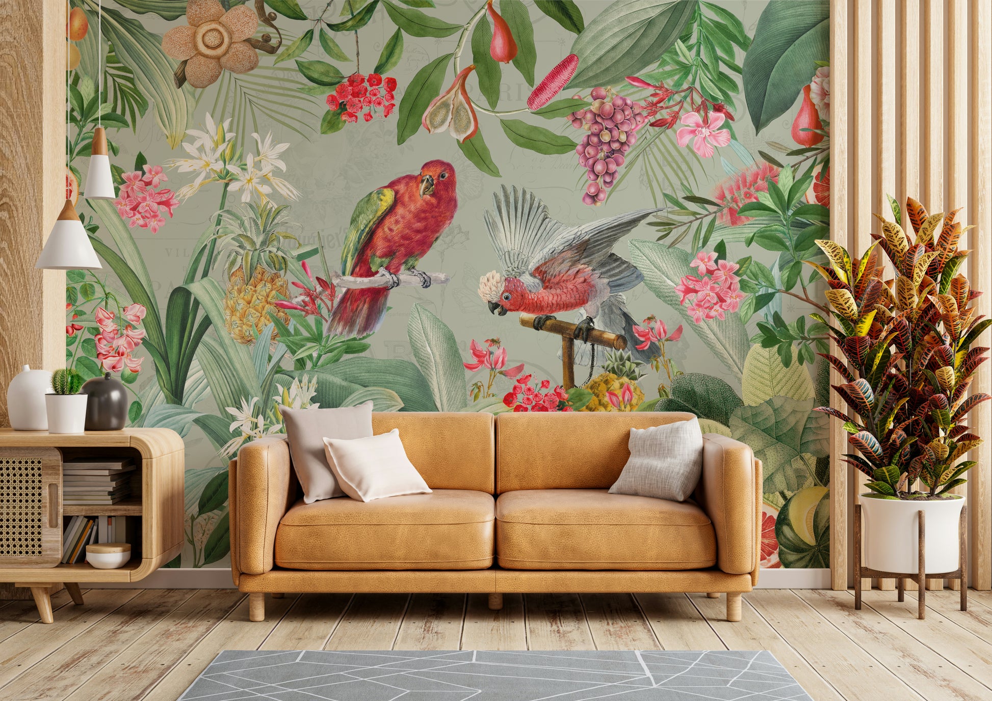 Enchanted floral mural with elegant greenery details

