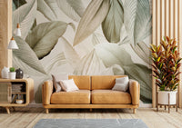 Nature-inspired mural with delicate green foliage

