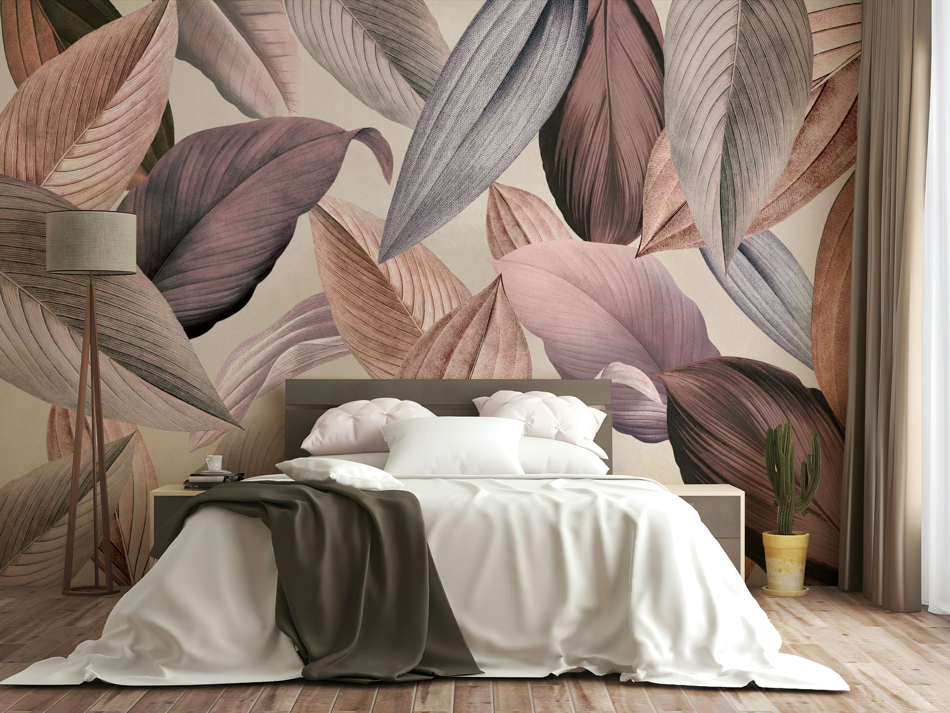 Serene Botanicals wall mural with ferns and leaves

