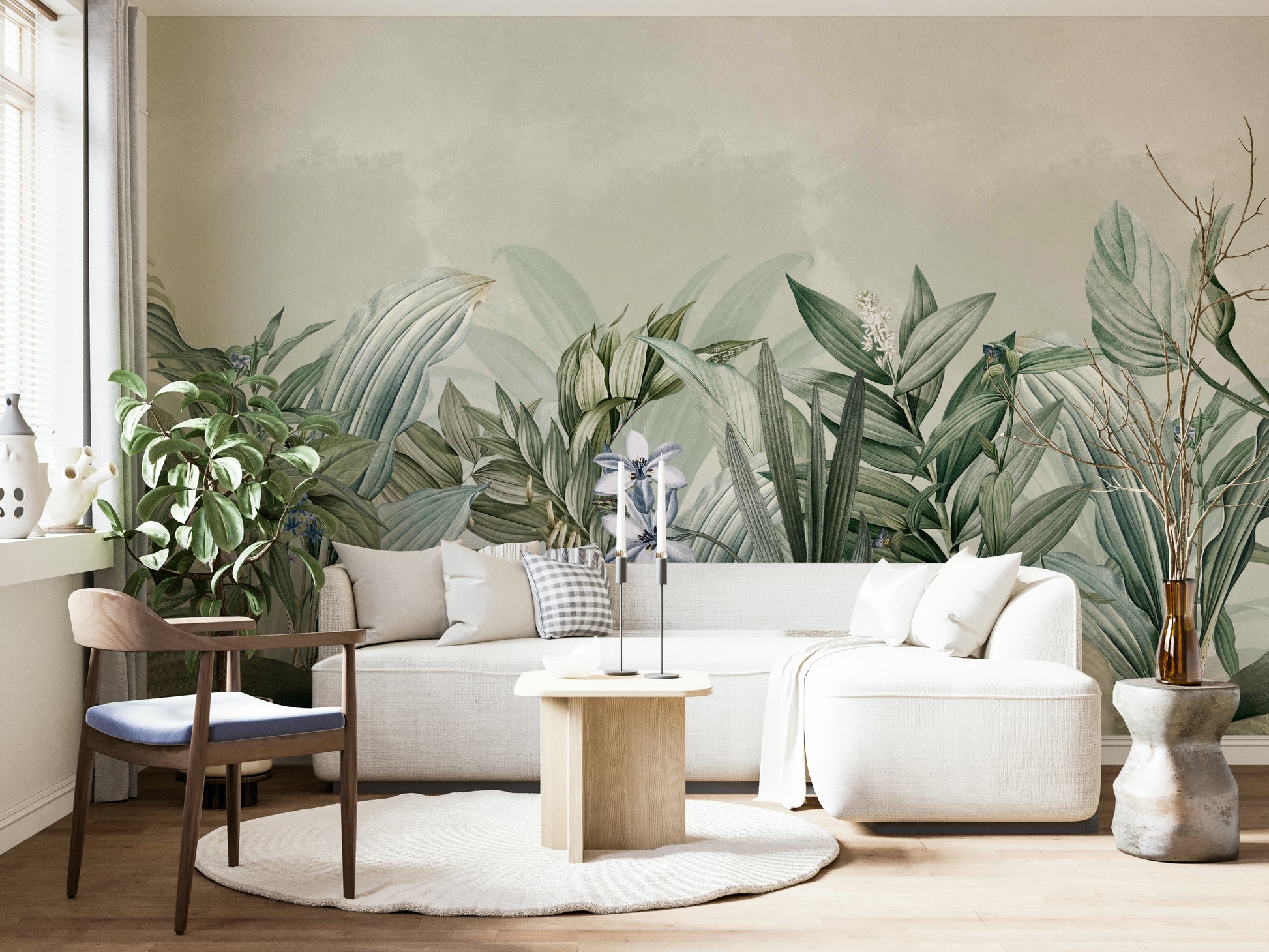 Hand-painted botanical wall mural

