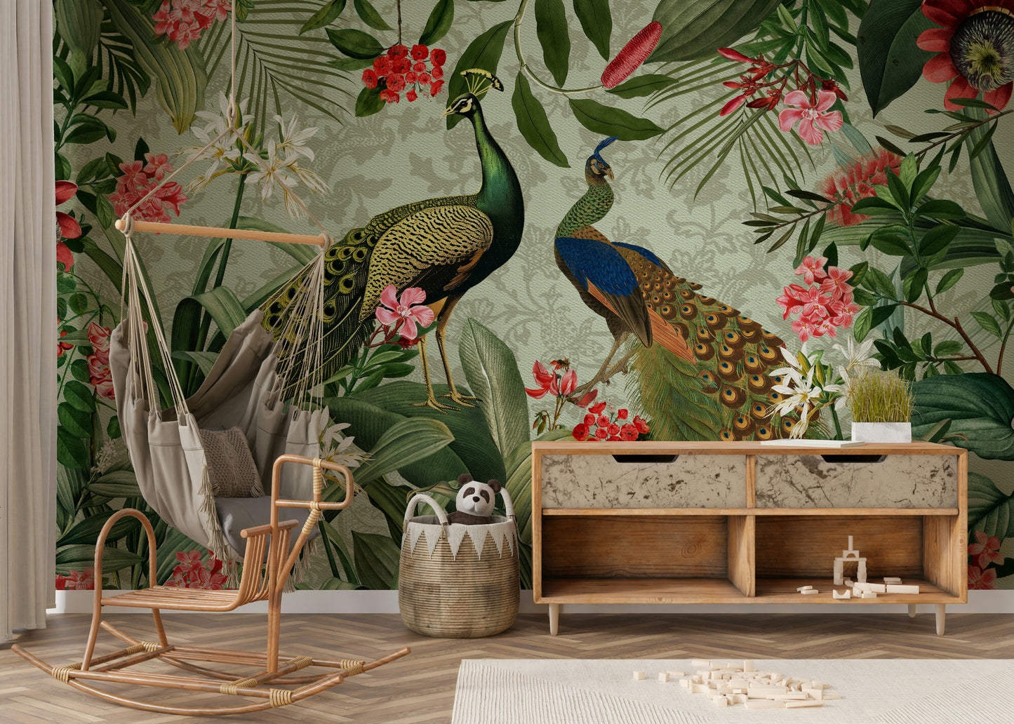 Botanical Peacock Mural wallpaper

