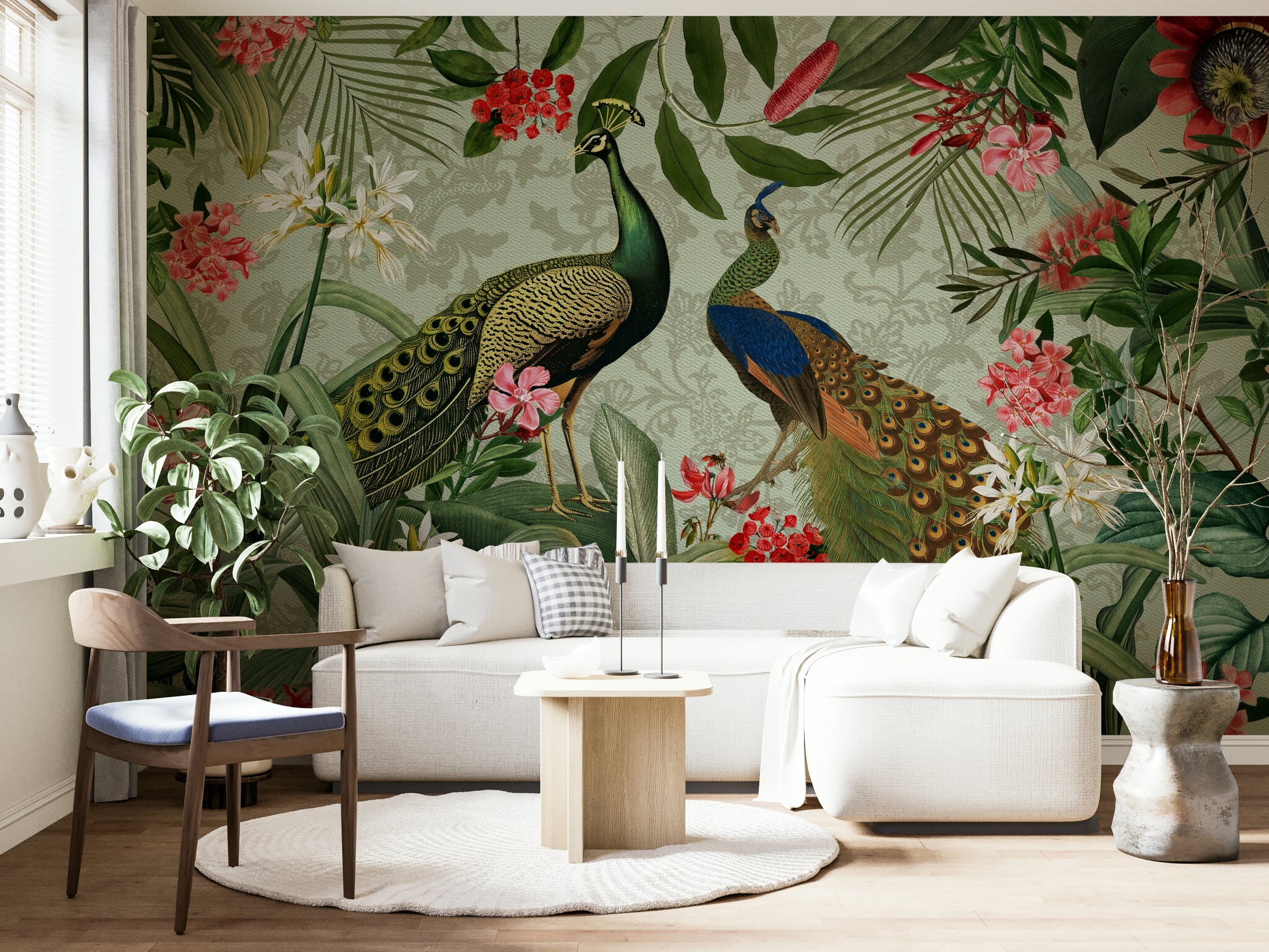 Hand-painted botanical wallpaper design

