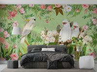 Botanical wallpaper with cockatoos

