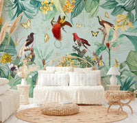 Exotic bird and foliage mural

