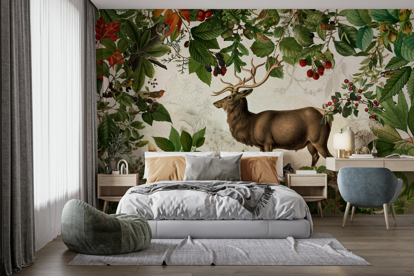 Hand-painted seasonal mural wallpaper

