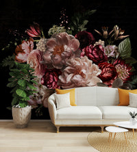 Deep blue flower wall mural design

