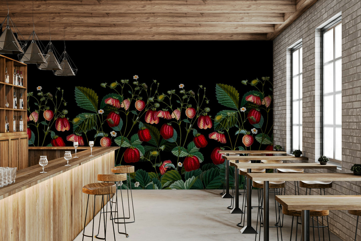 Elegant strawberry wallpaper for interiors

