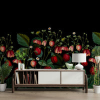 Garden wallpaper with dark tones and fruit


