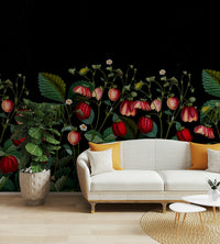 Floral wallpaper with berries and leaves

