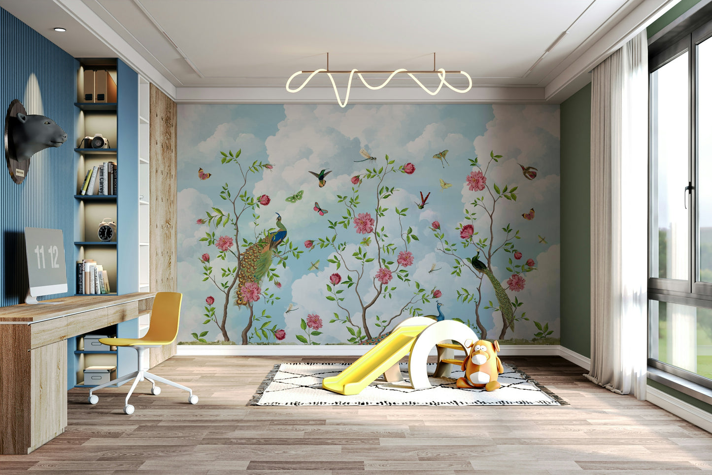 Soft floral and greenery wall mural

