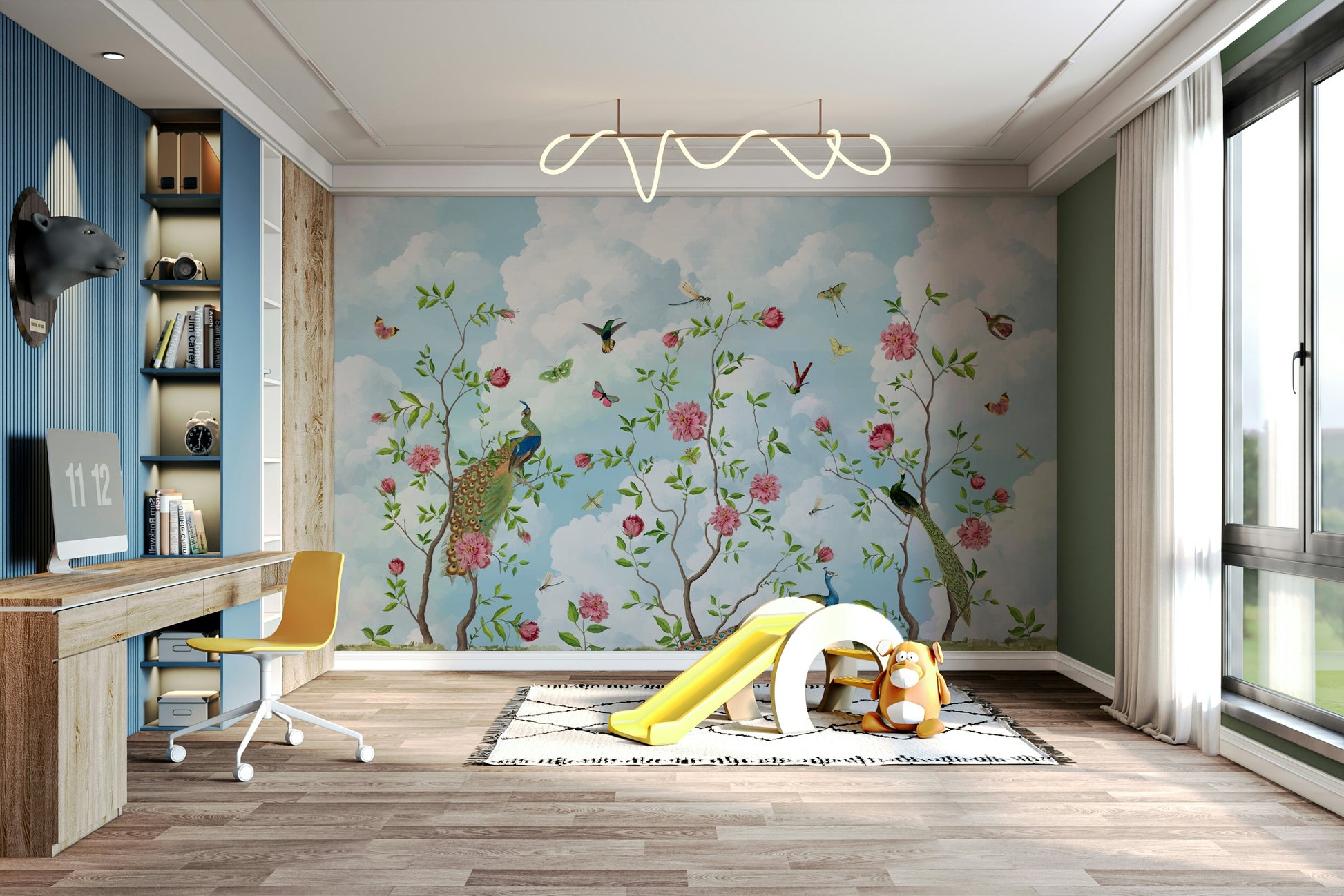 Soft floral and greenery wall mural

