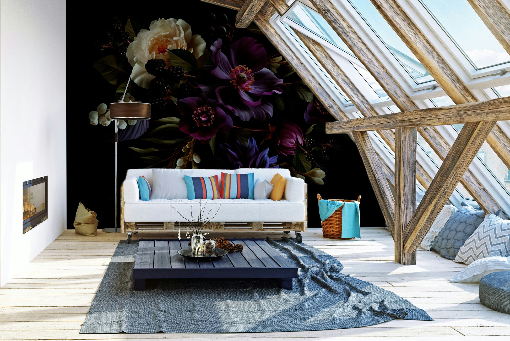 Gentle floral mural wallpaper

