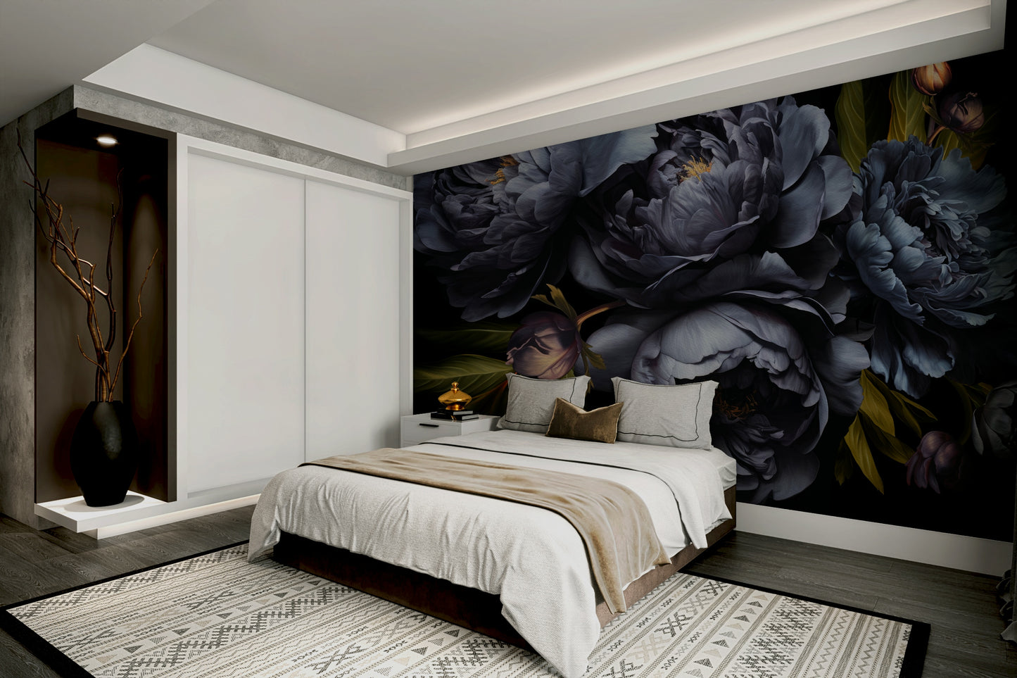 Hand-painted floral mural wallpaper

