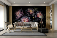 Hand-painted peony mural wallpaper

