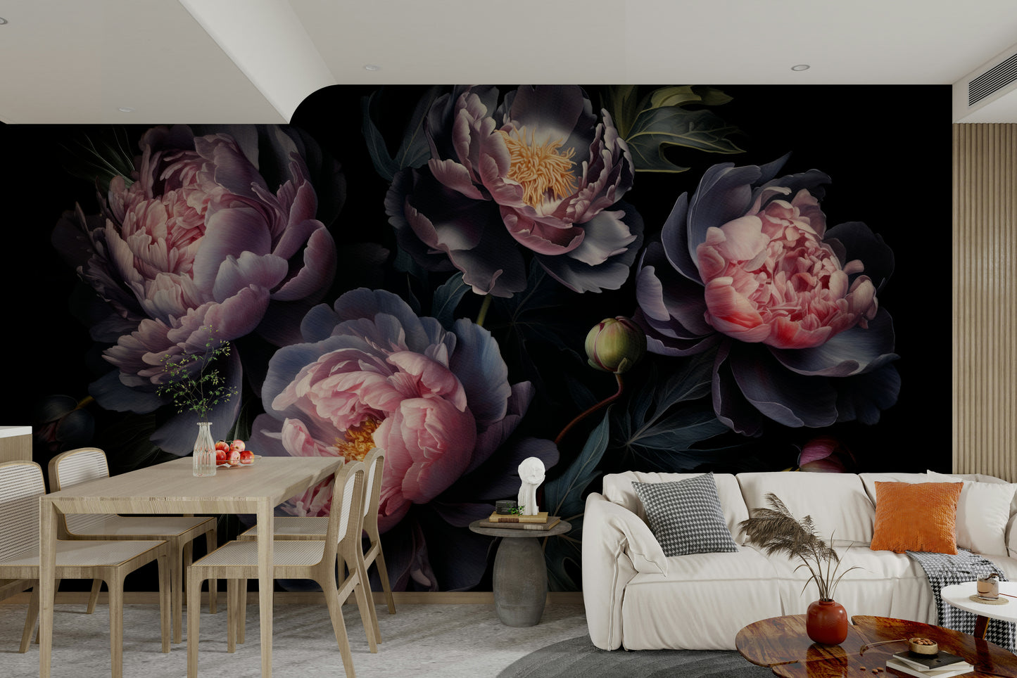 Deep blue peony wall mural design

