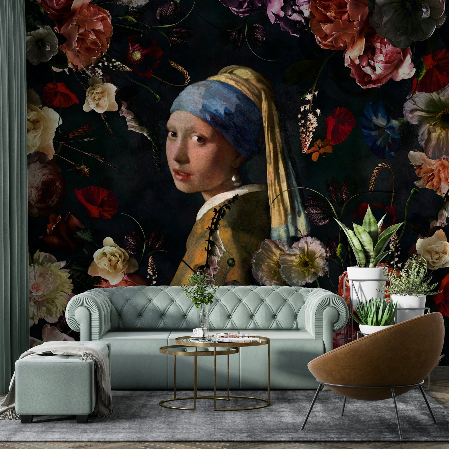 Detailed Renaissance floral wallpaper design

