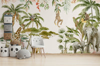 Watercolor wildlife mural wallpaper

