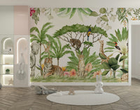 Nursery wallpaper with watercolor animals

