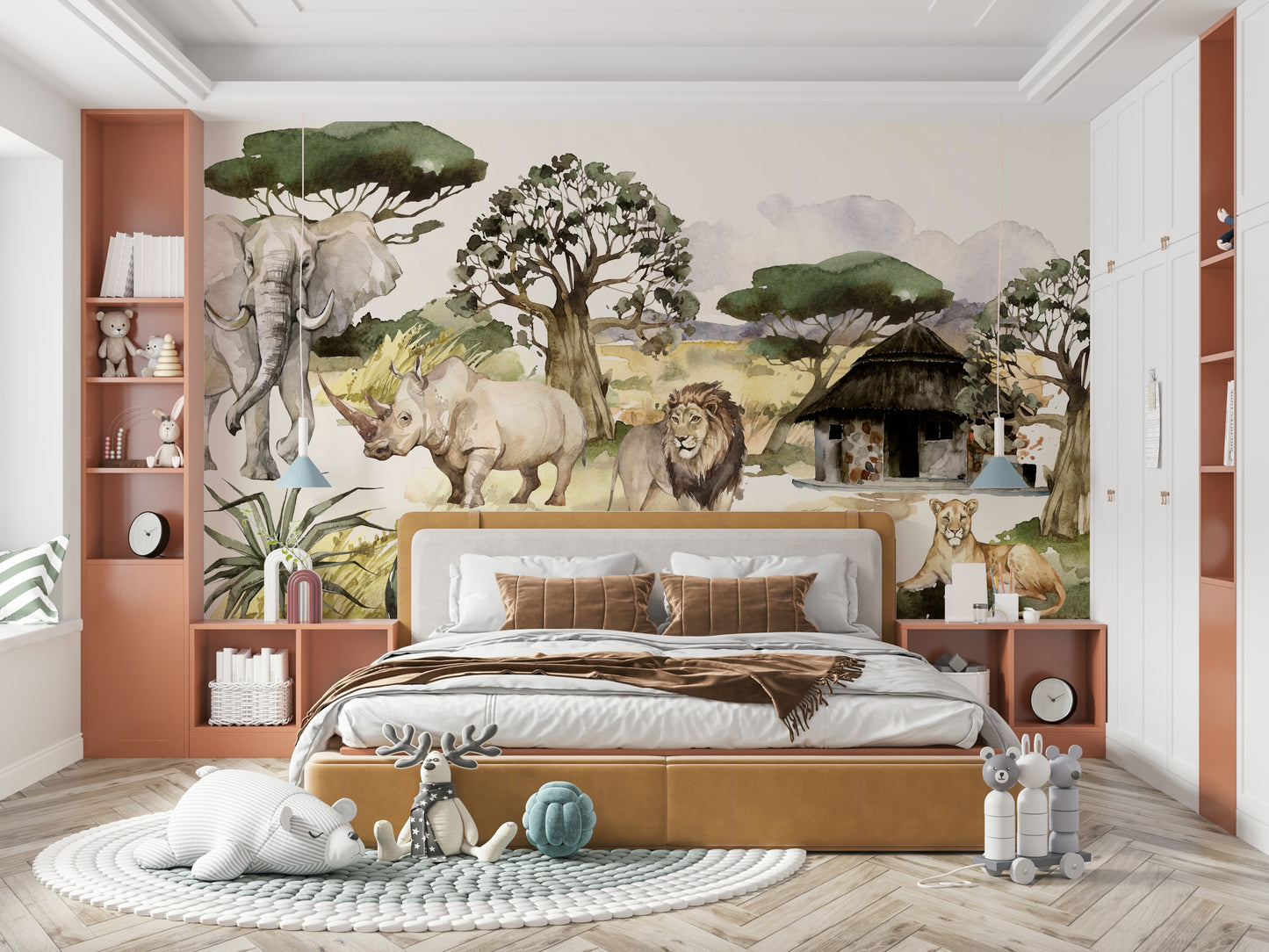 Watercolor animal wall mural for living rooms

