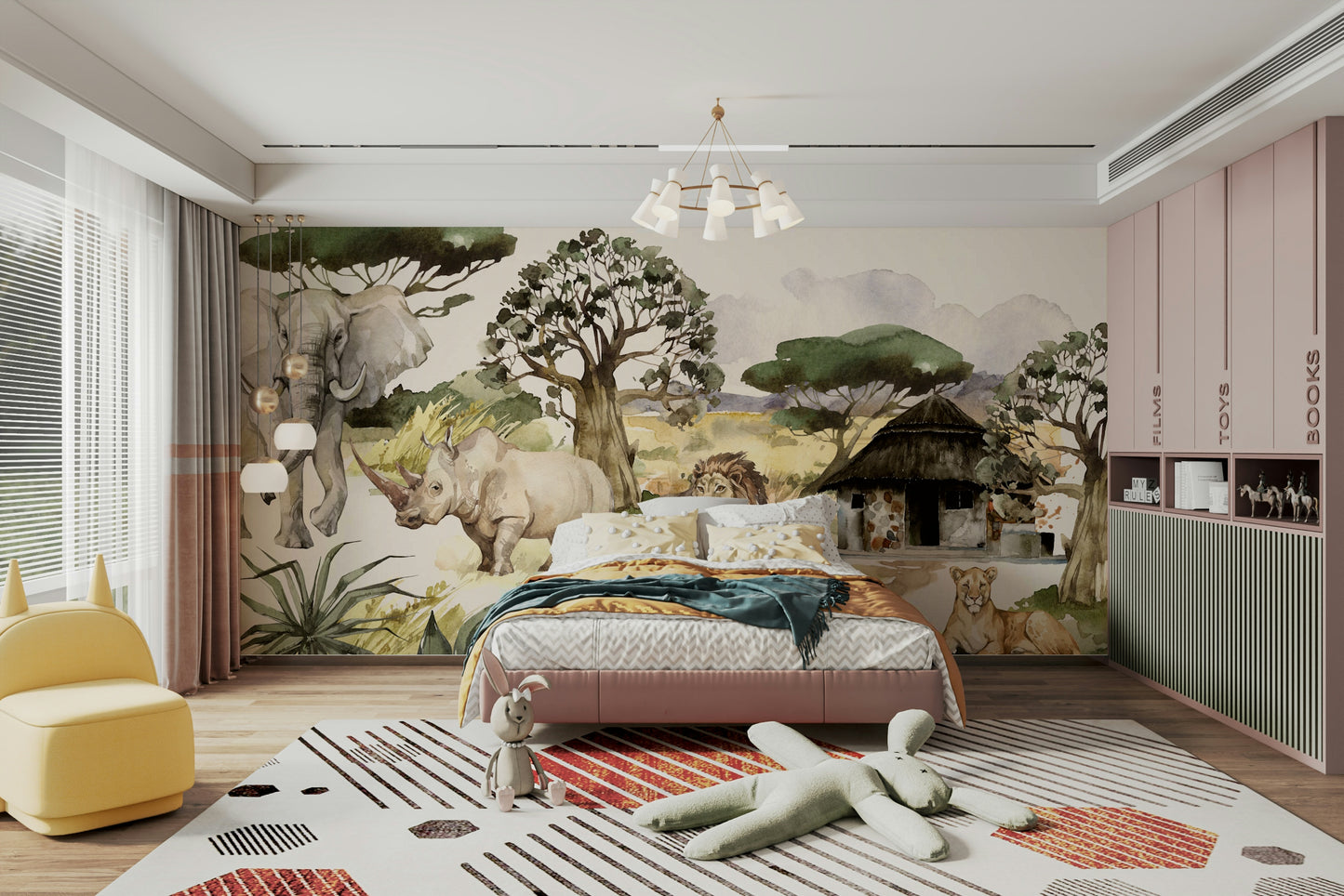 African wildlife mural wallpaper with elephants

