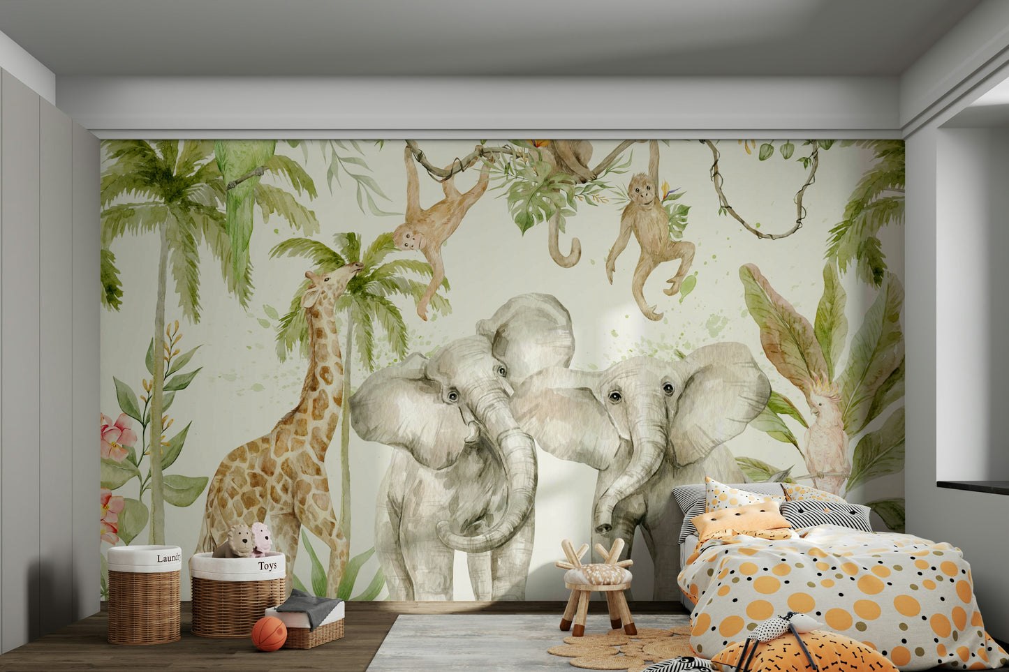 Colourful wallpaper with exotic wildlife

