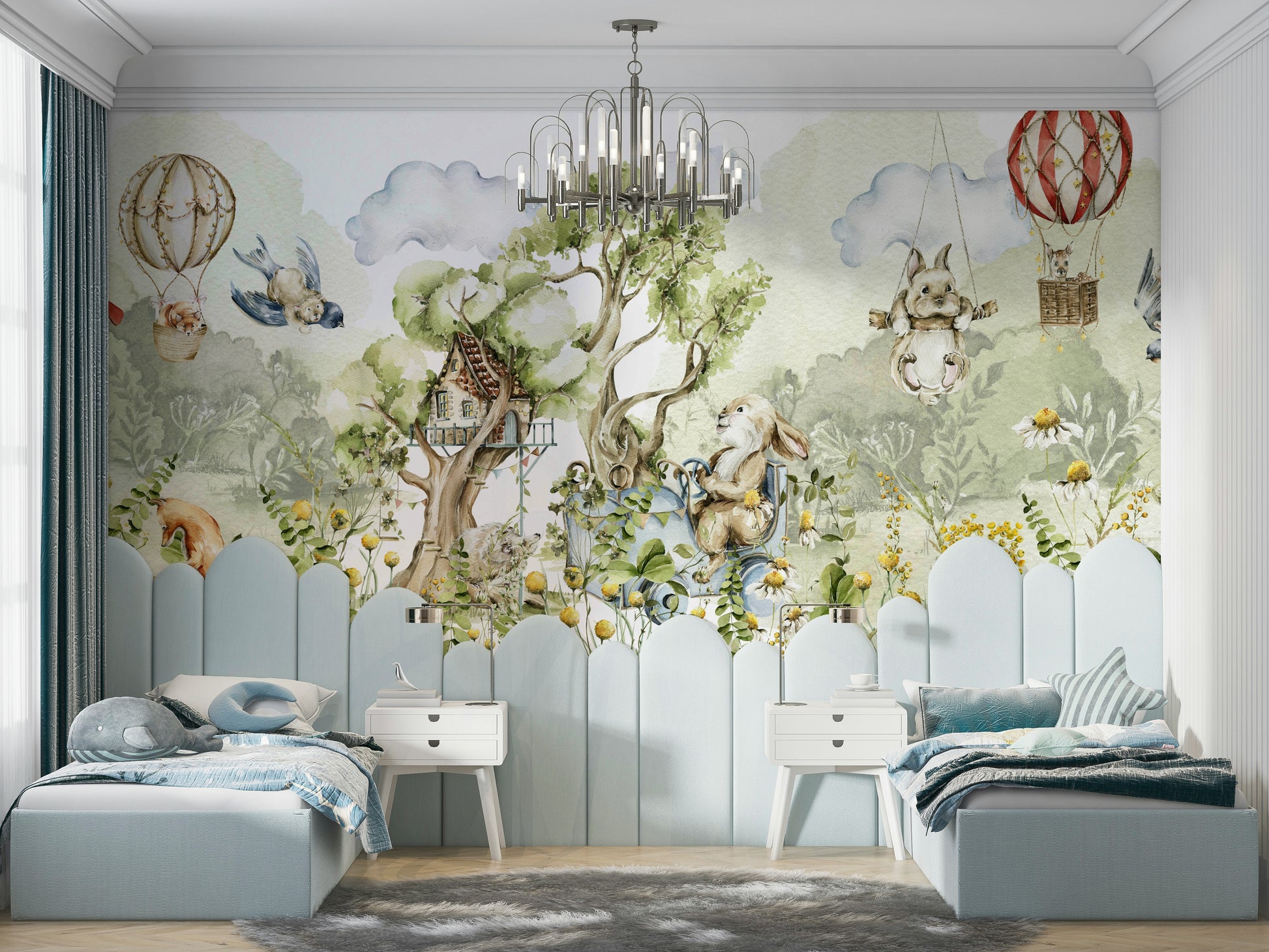 Nursery mural wallpaper with forest theme

