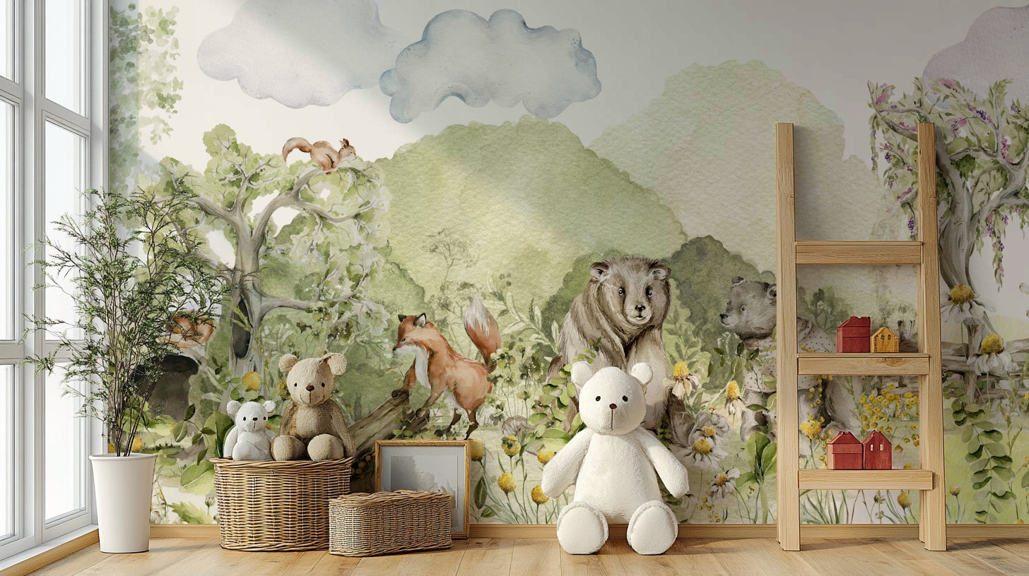 Cozy kids’ wallpaper with forest animals

