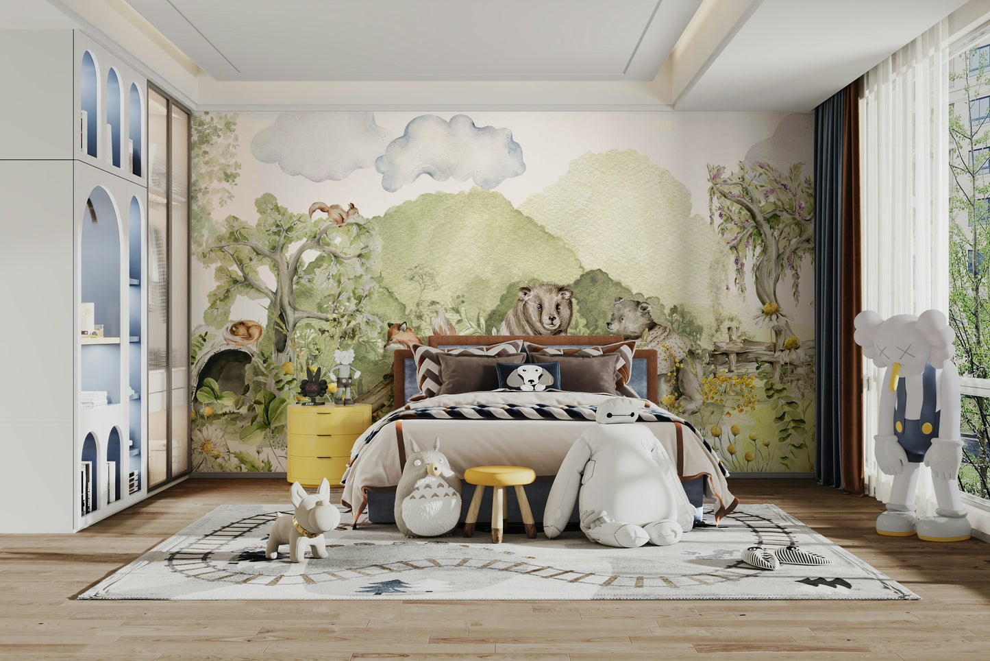 Playful forest wallpaper for kids’ walls

