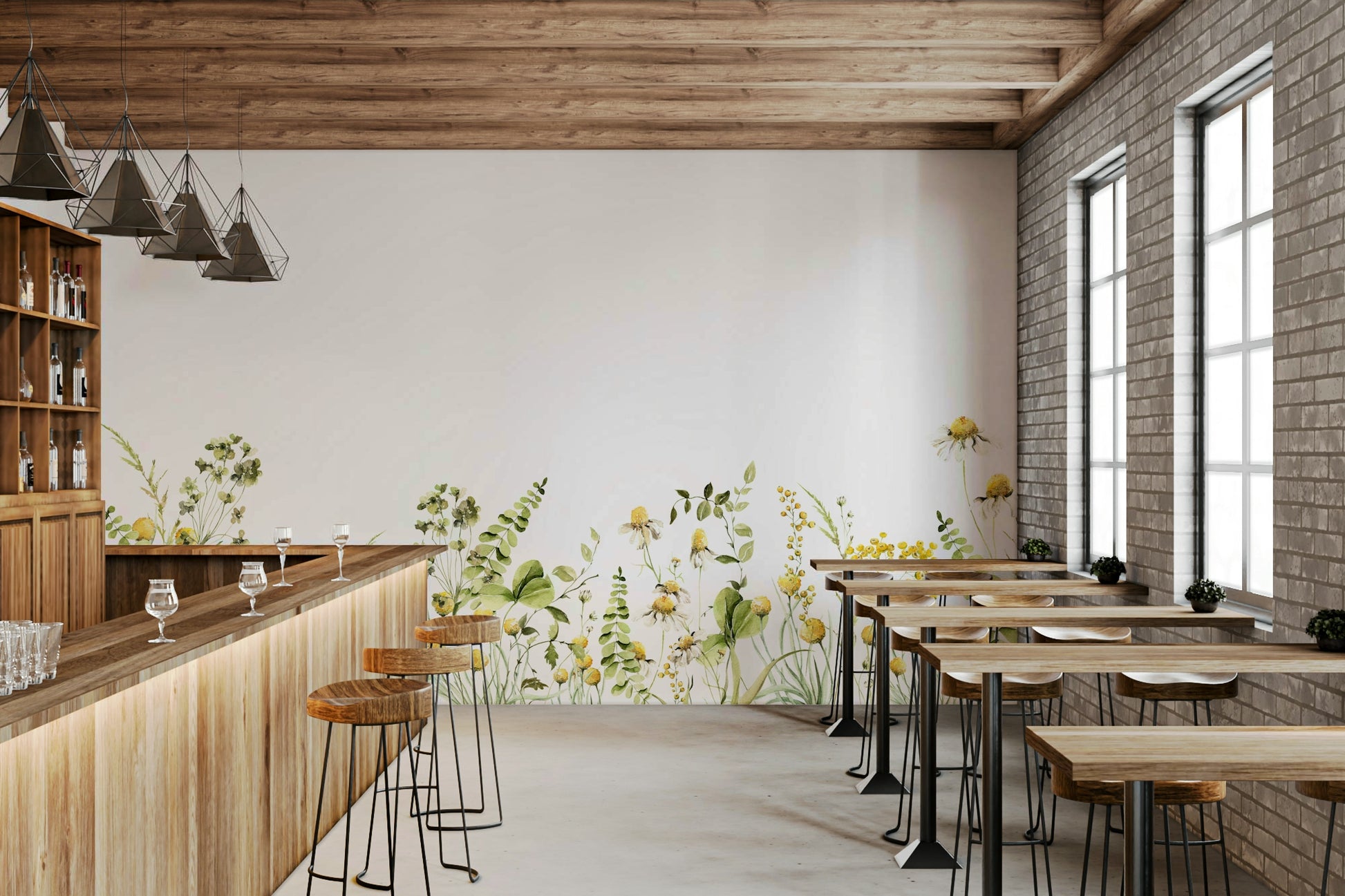 Summer-themed wall mural with soft colours

