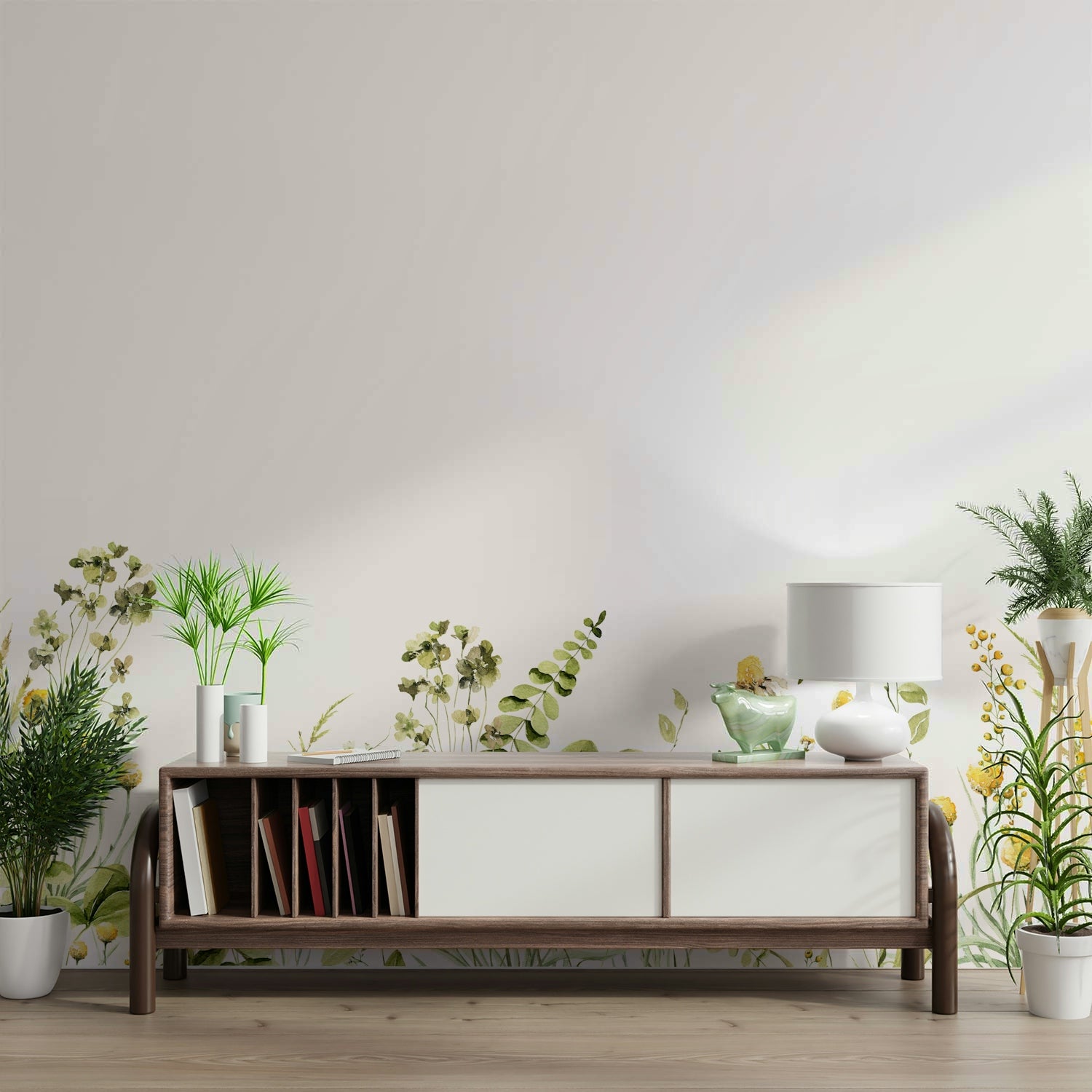 Hand-drawn wildflower mural wallpaper

