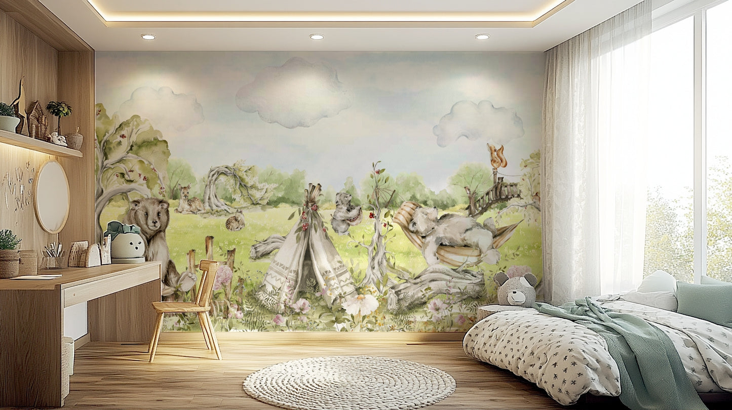 Nature-inspired wall mural in earth tones


