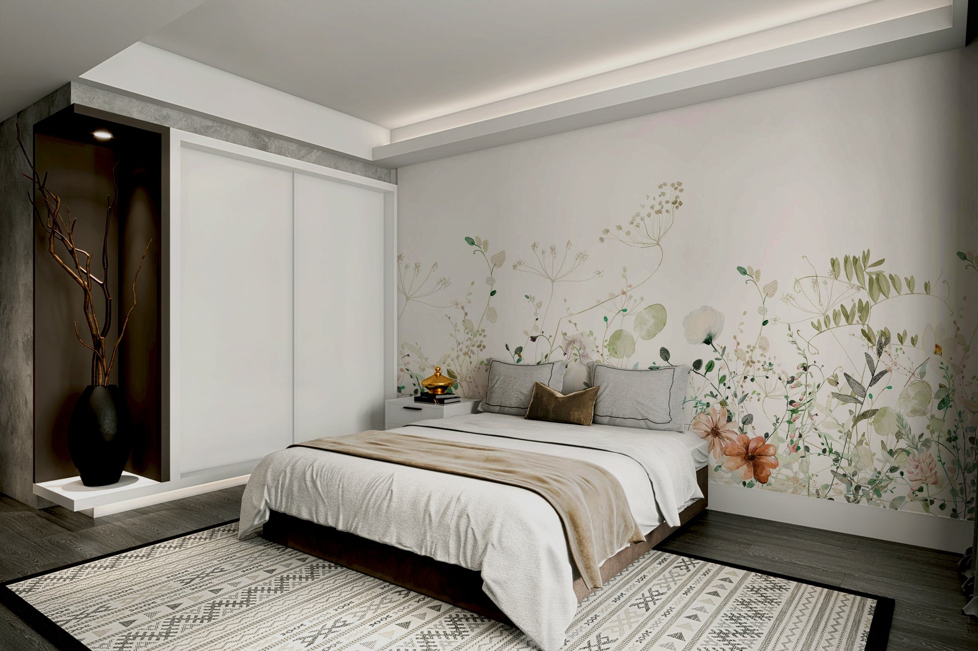 Bedroom wildflower mural wallpaper

