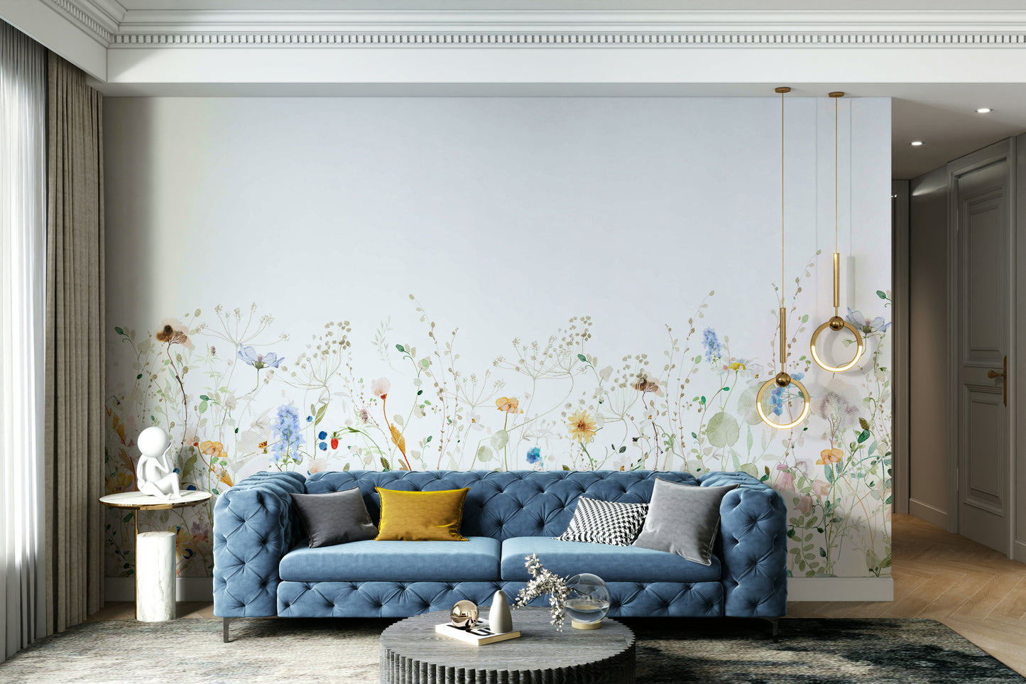 Hand-painted flower wallpaper

