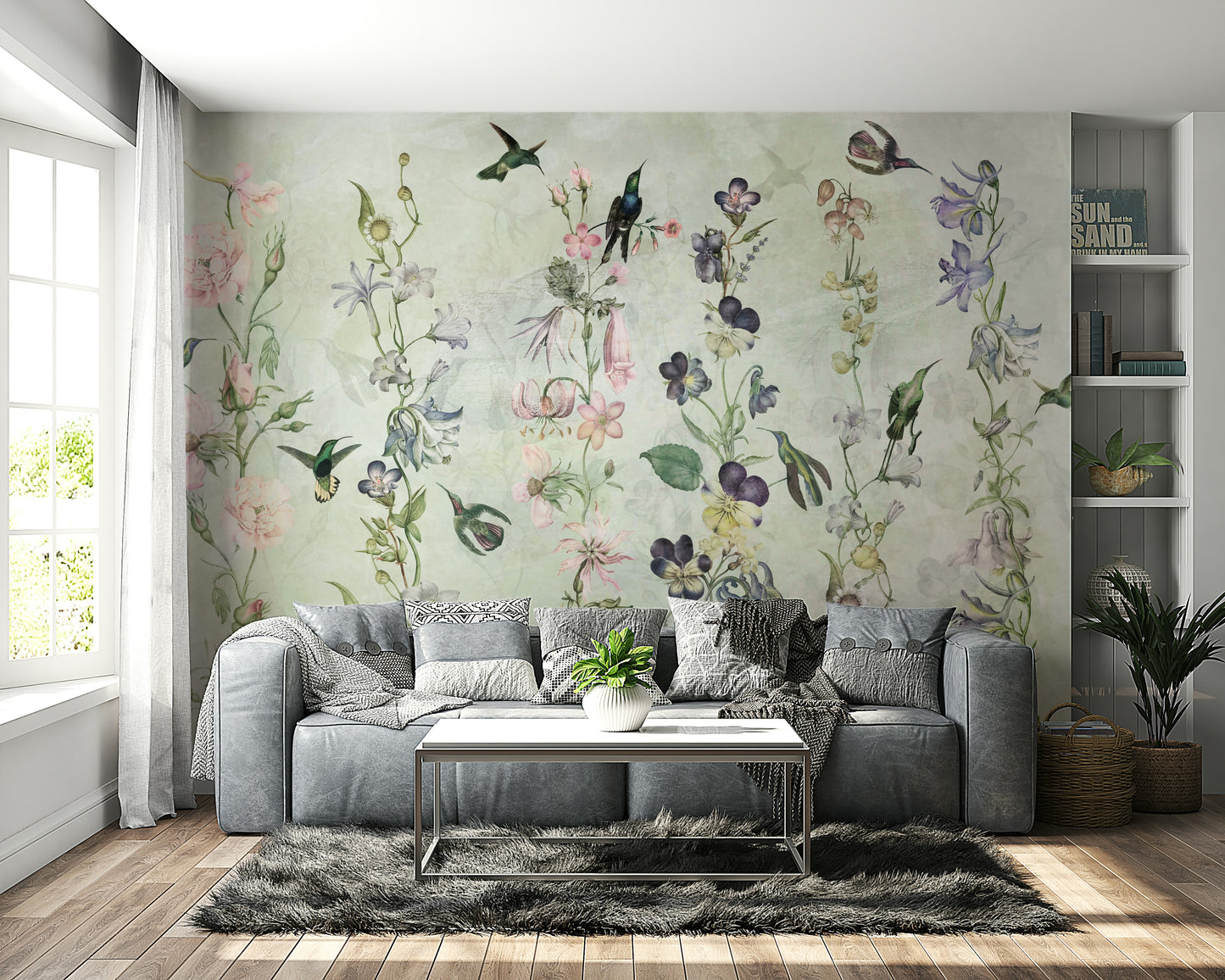 Living room botanical wallpaper

