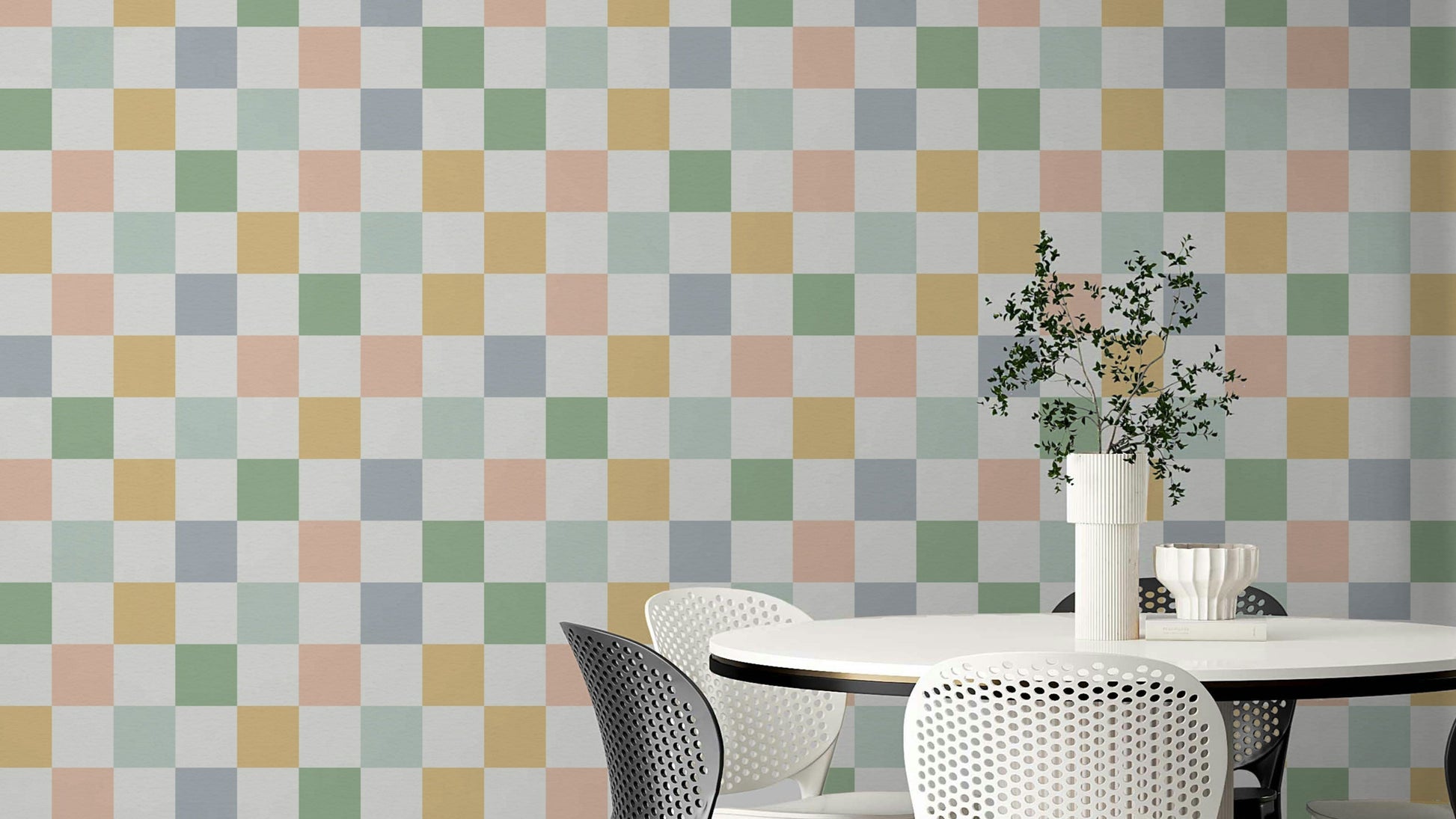 Checker Geometric Squares Vintage Wallpaper with bold square pattern.

