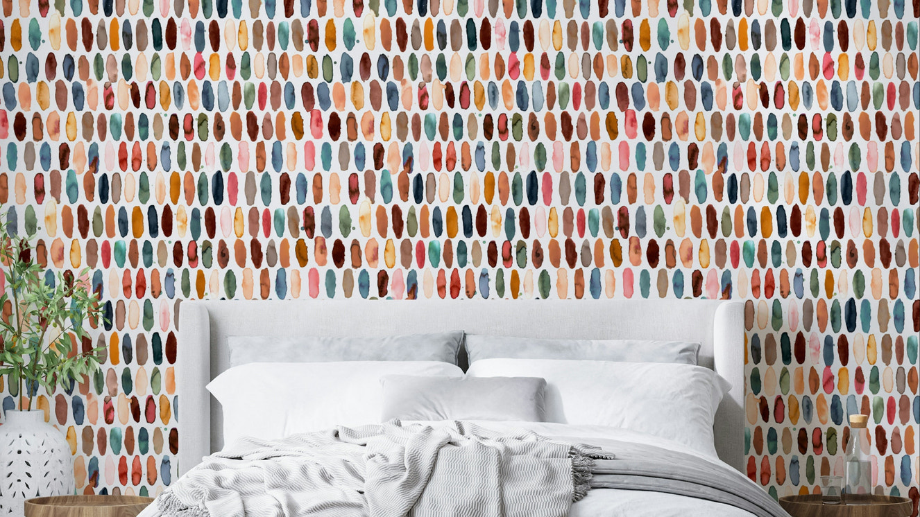 Pills Copper Scandi Brown Wallpaper with geometric pill shapes.

