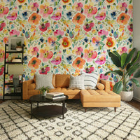 Warm-toned wallpaper with bold poppies and rustic charm.

