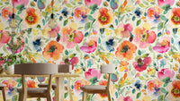 Psychedelic Spring Poppies Orange Wallpaper with bold vintage blooms.

