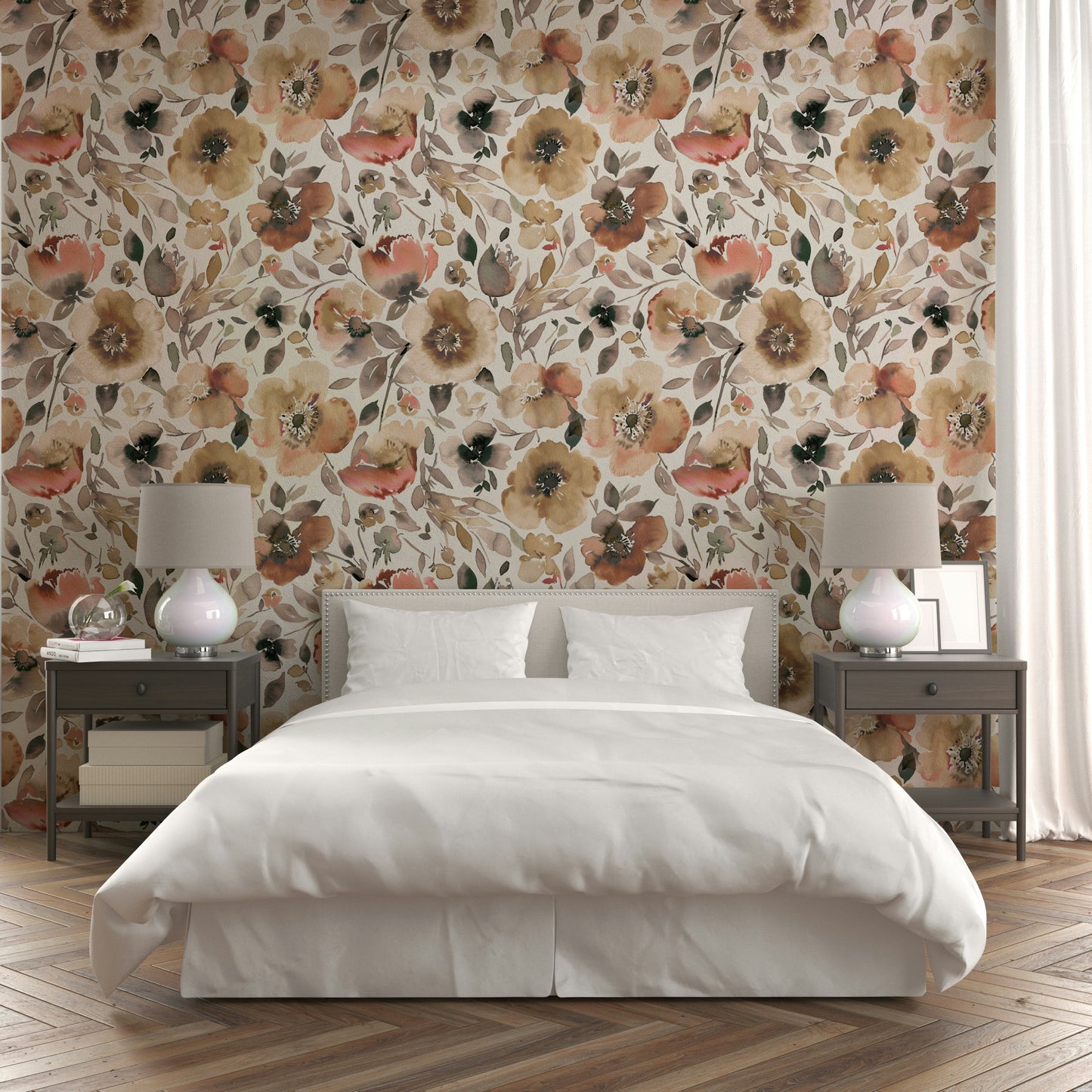 Vibrant floral mural perfect for creative and retro interiors.

