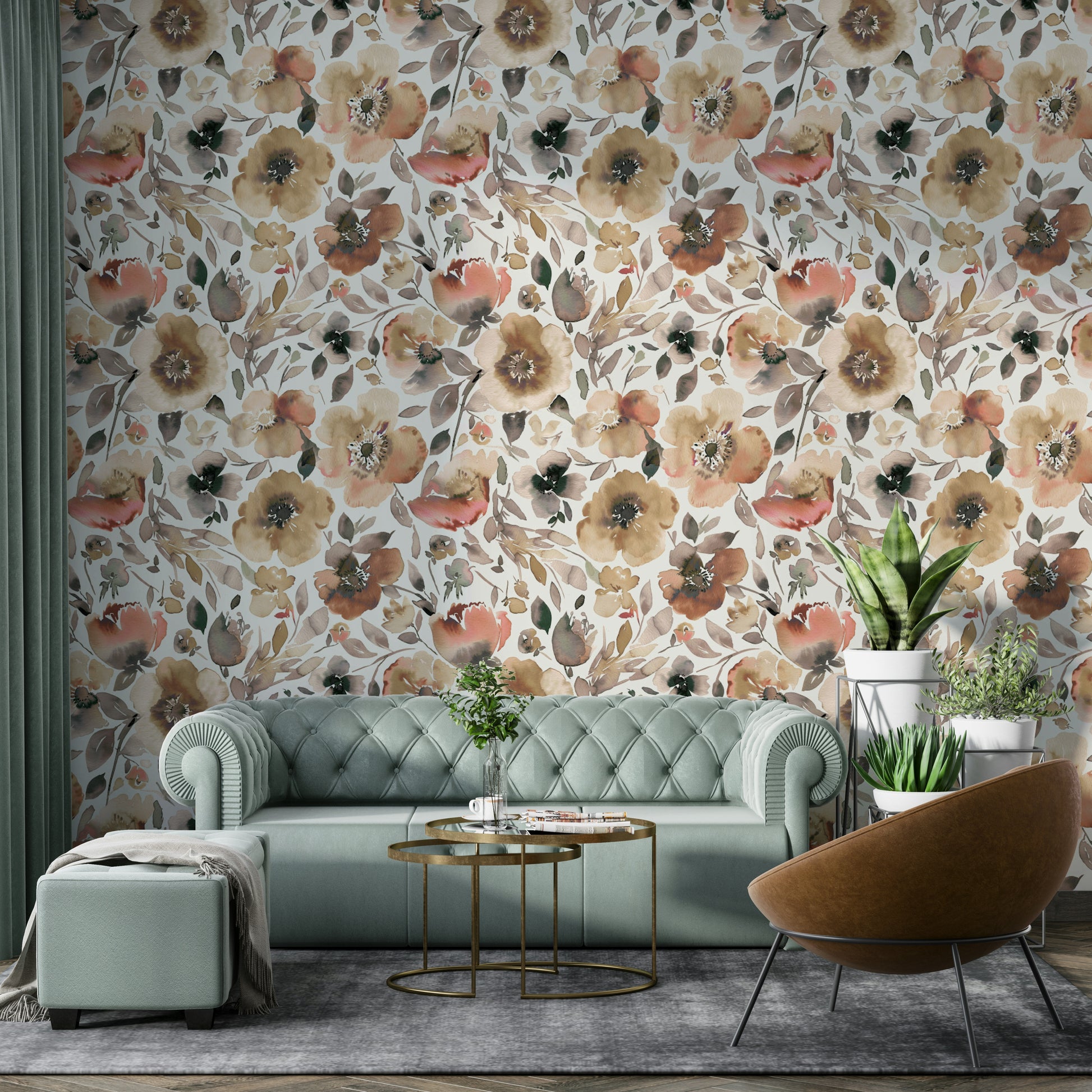 Vintage wildflower wallpaper with bold poppy blooms.

