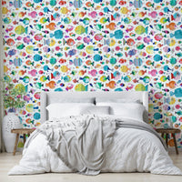 Kids wallpaper featuring fun underwater animals and ocean life.

