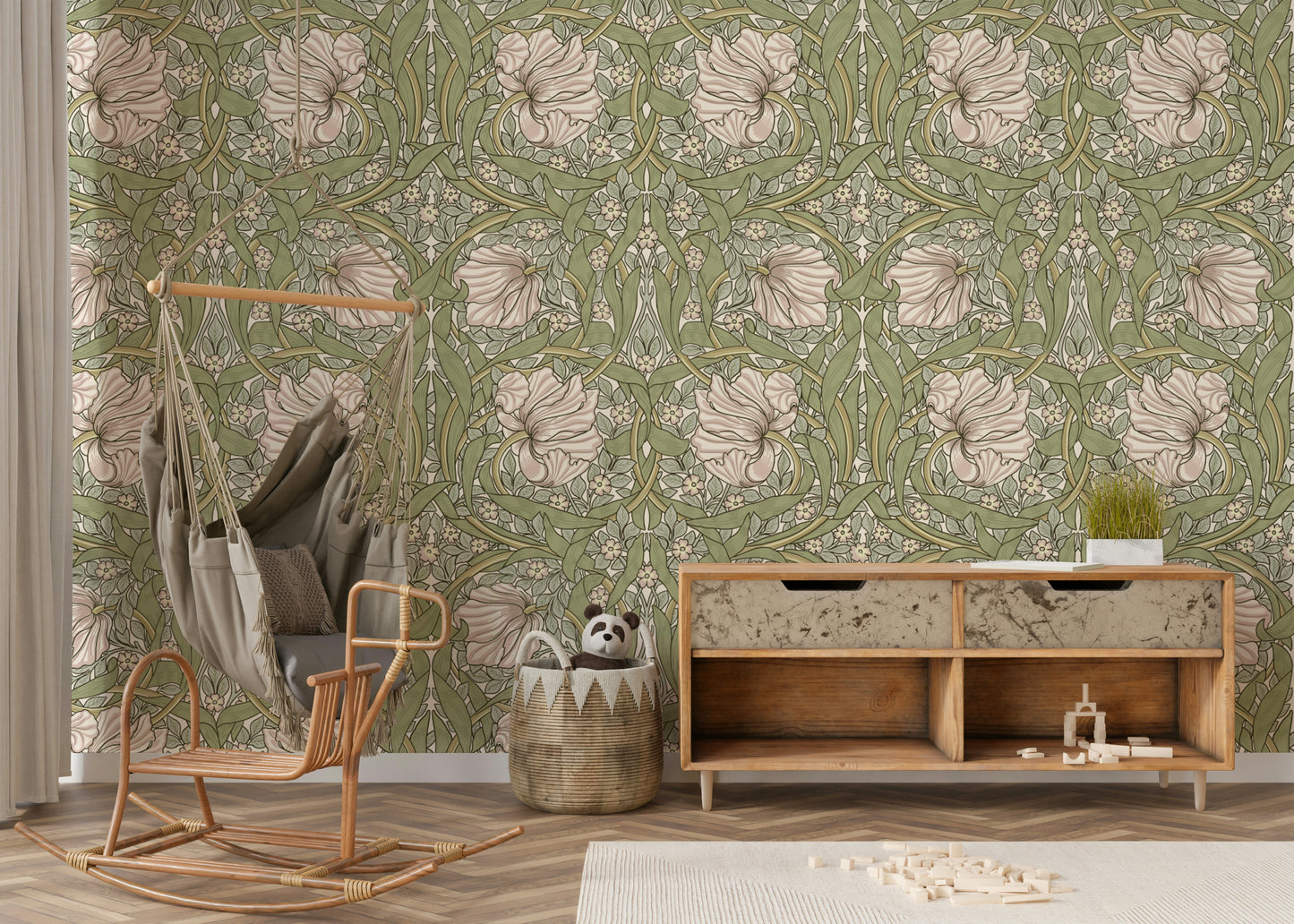 Pimpernel wallpaper with warm earthy tones

